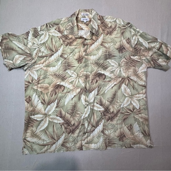 Pierre Cardin Hawaiian Shirt 3XLT Relaxed Fit Khaki Mens Short Sleeve Palm Leaf - Picture 1 of 5